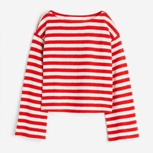 H&M Red and White Textured Striped Boxy fit Sweater Top size XS